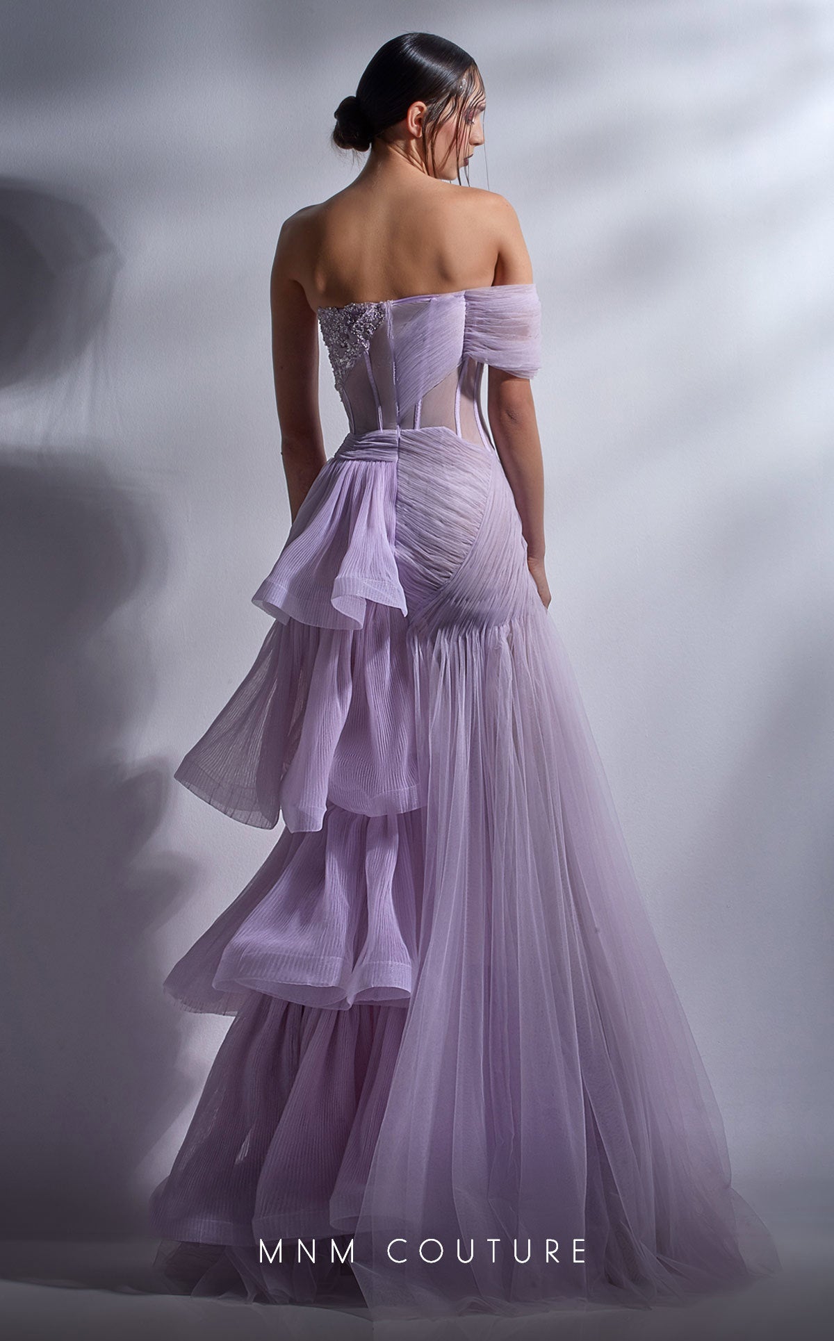 Prom Dresses A Line Formal Long Beaded Corset Ruffle Prom Dress Lilac