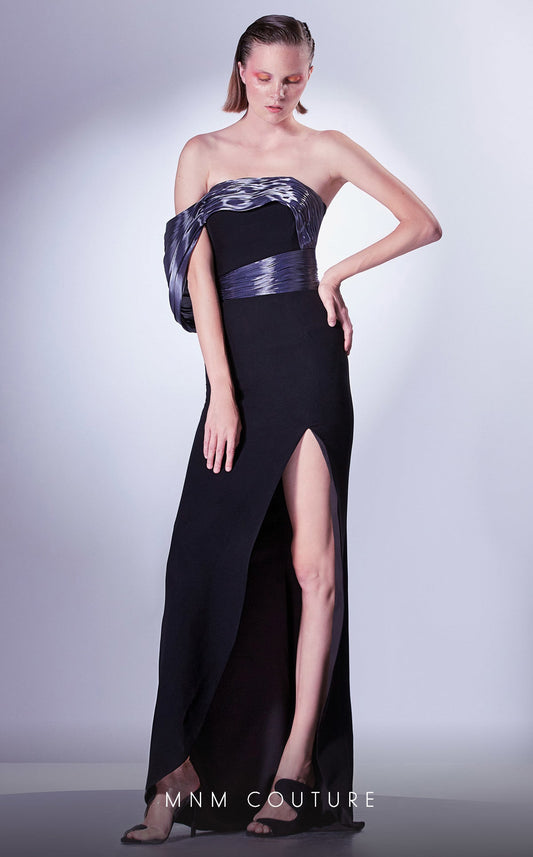Formal Dresses Pleated Long High Slit Fitted Formal Evening Dress Black