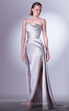 Prom Dresses Beaded Slit Long Formal Corset Prom Dress Silver
