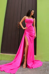 Prom Dresses Long Prom Fitted Formal Draped Sash Dress Hot Pink
