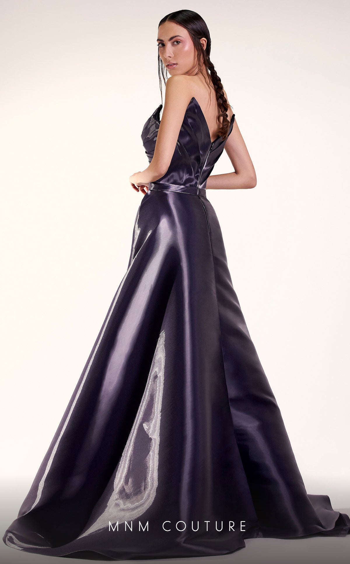 Formal Dresses Fitted Long Metallic Overskirt Formal Dress Grey