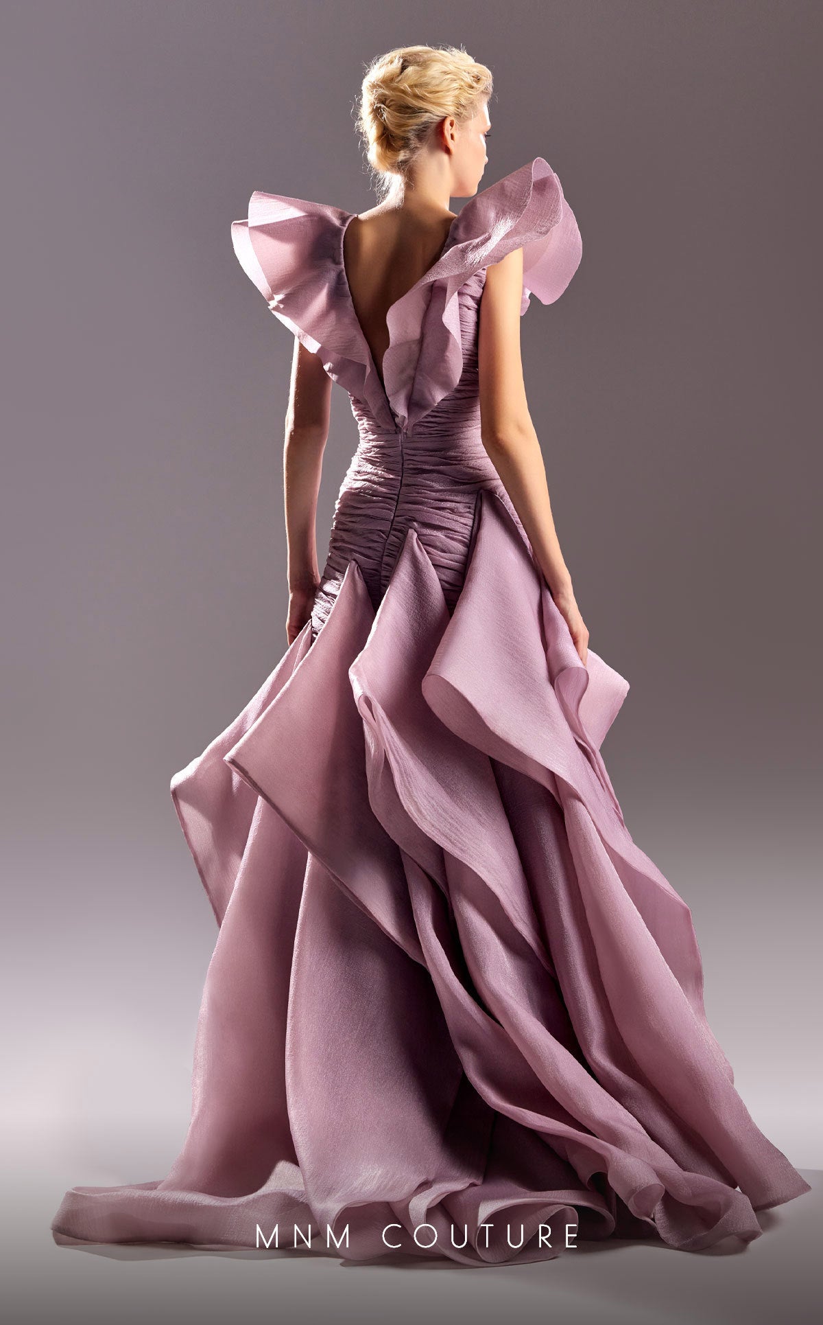 Formal Dresses Fitted Ruched Long Ruffle Formal Evening Dress Pink