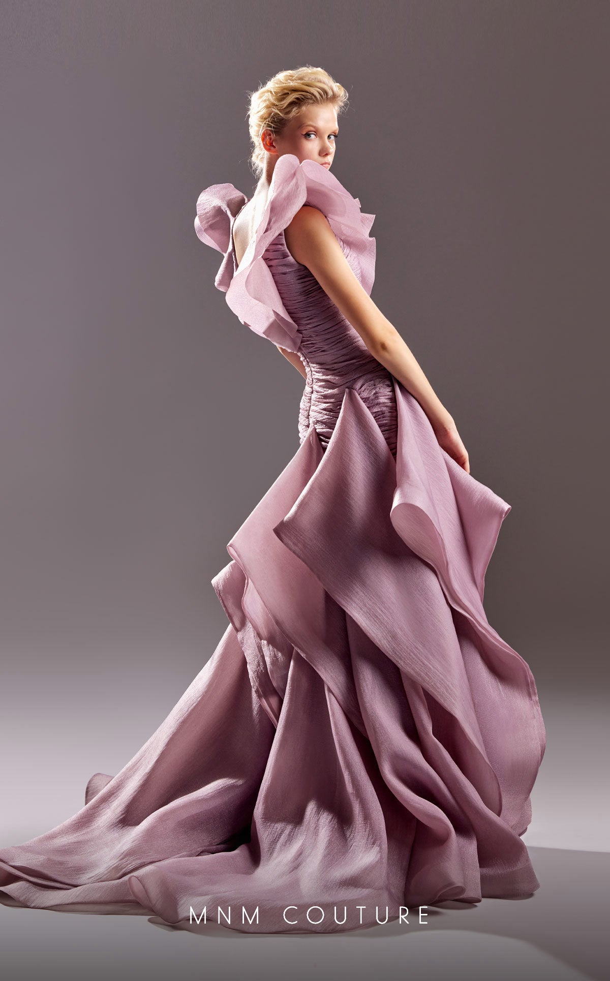 Formal Dresses Fitted Ruched Long Ruffle Formal Evening Dress Pink