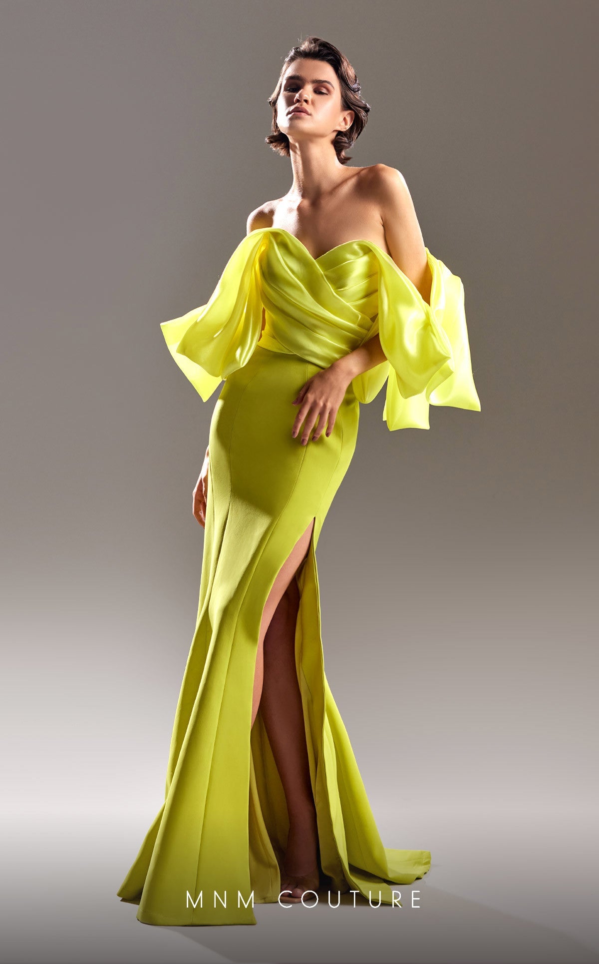 Formal Dresses Long Slit Ruched Formal Evening Dress  Lime