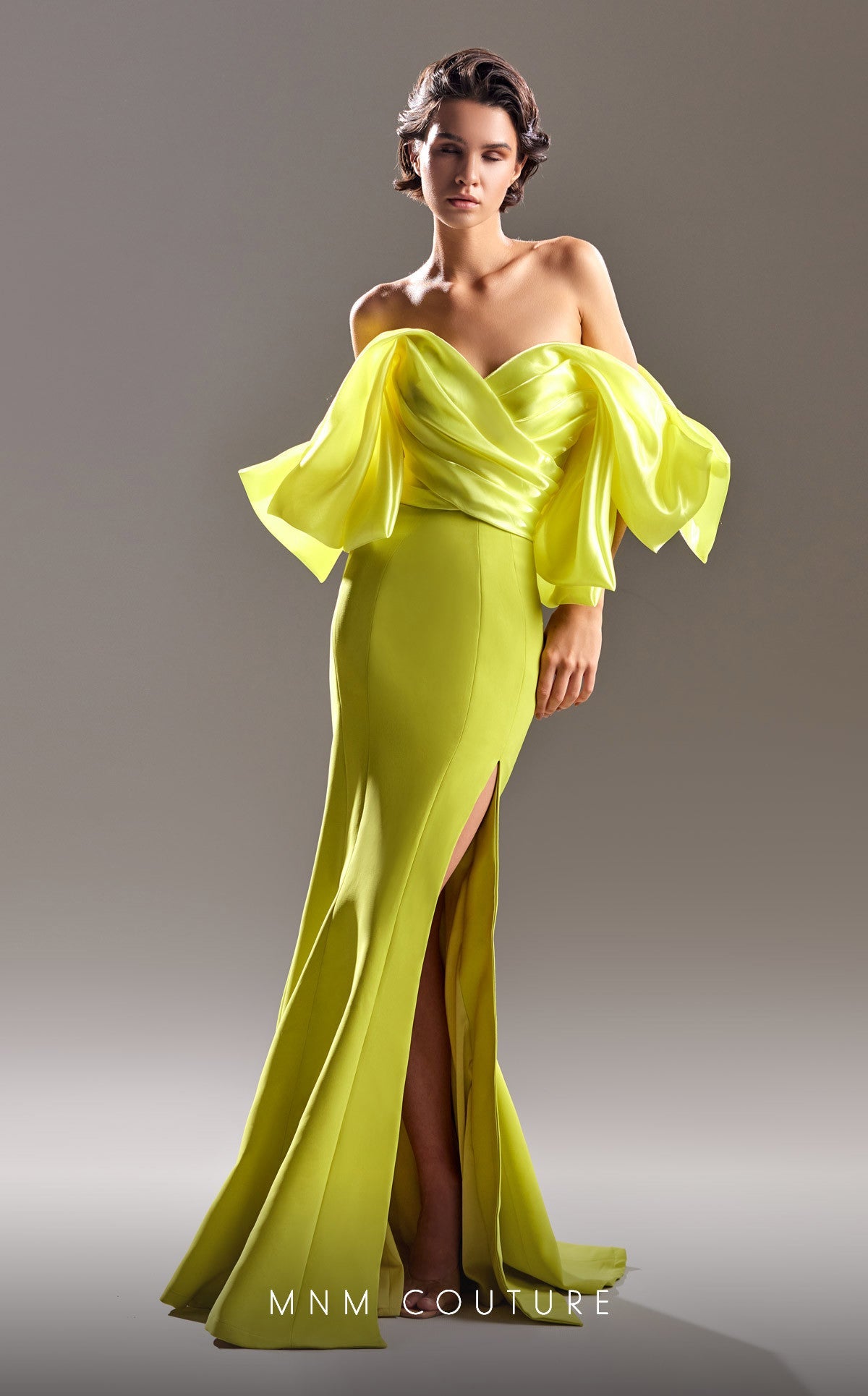 Formal Dresses Long Slit Ruched Formal Evening Dress  Lime