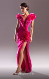Formal Dresses Long Formal Fitted Ruffle Slit Evening Dress Fuchsia