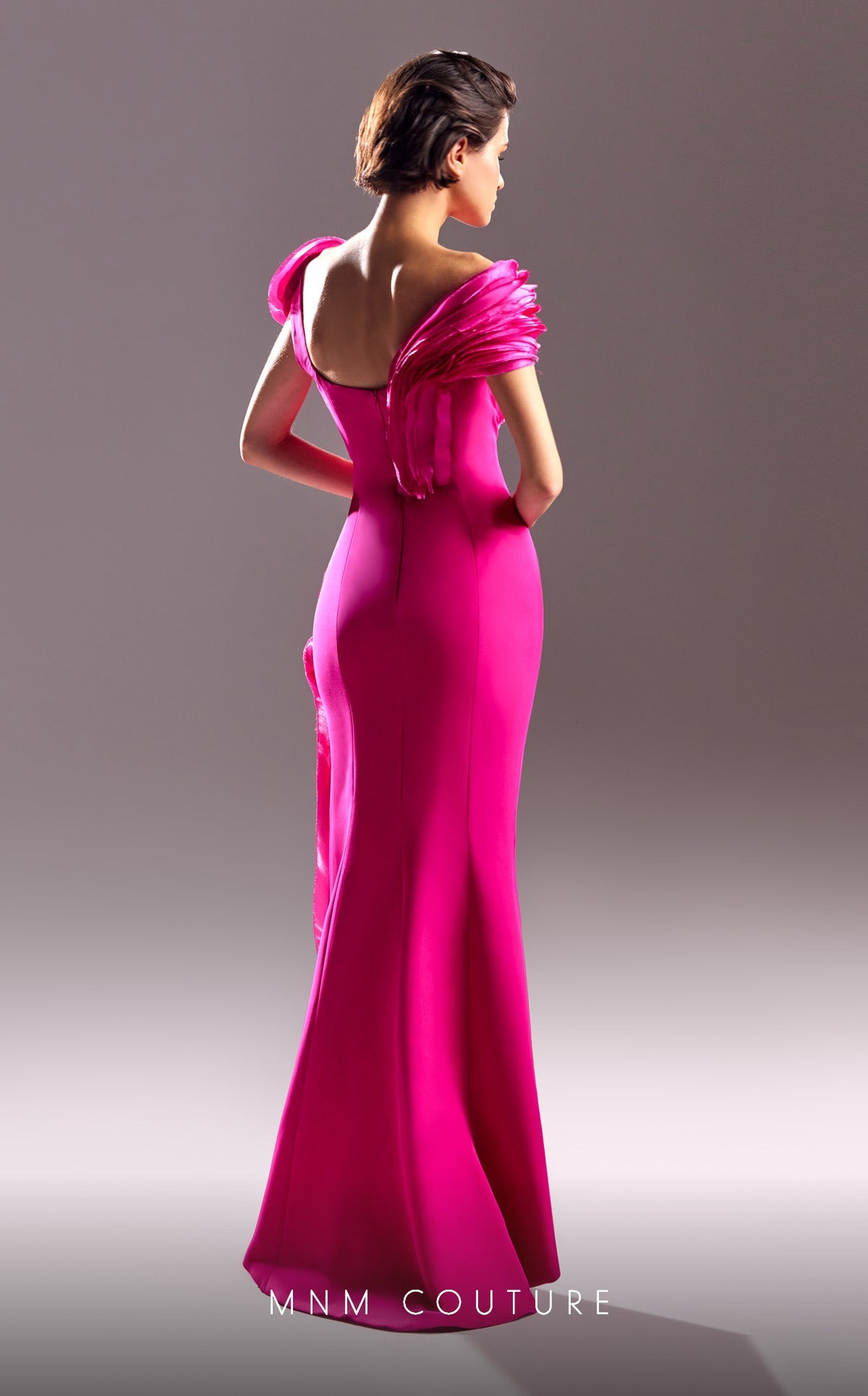 Formal Dresses Long Formal Fitted Ruffle Slit Evening Dress Fuchsia
