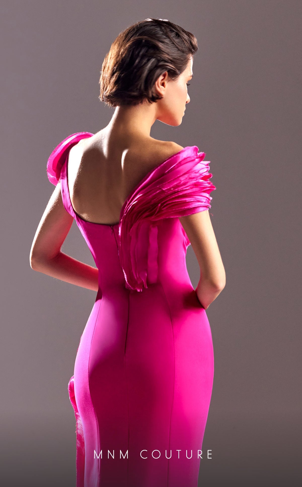 Formal Dresses Long Formal Fitted Ruffle Slit Evening Dress Fuchsia