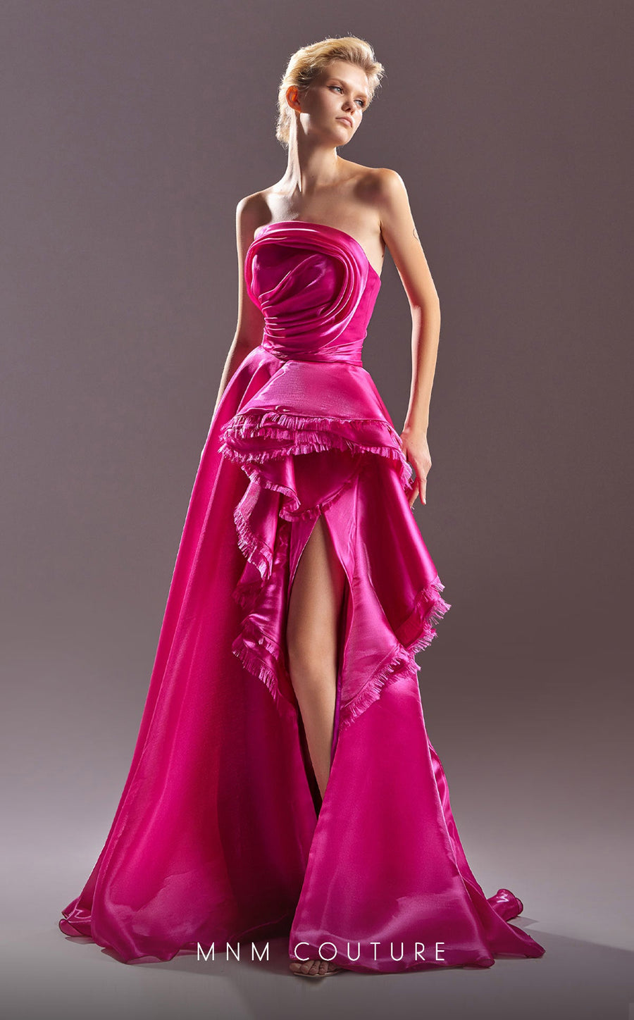 Formal Dresses High Low A Line Formal Ruffle Evening Dress Fuchsia