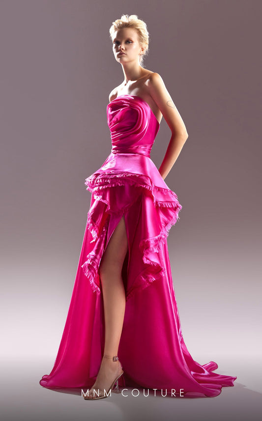 Formal Dresses High Low A Line Formal Ruffle Evening Dress Fuchsia