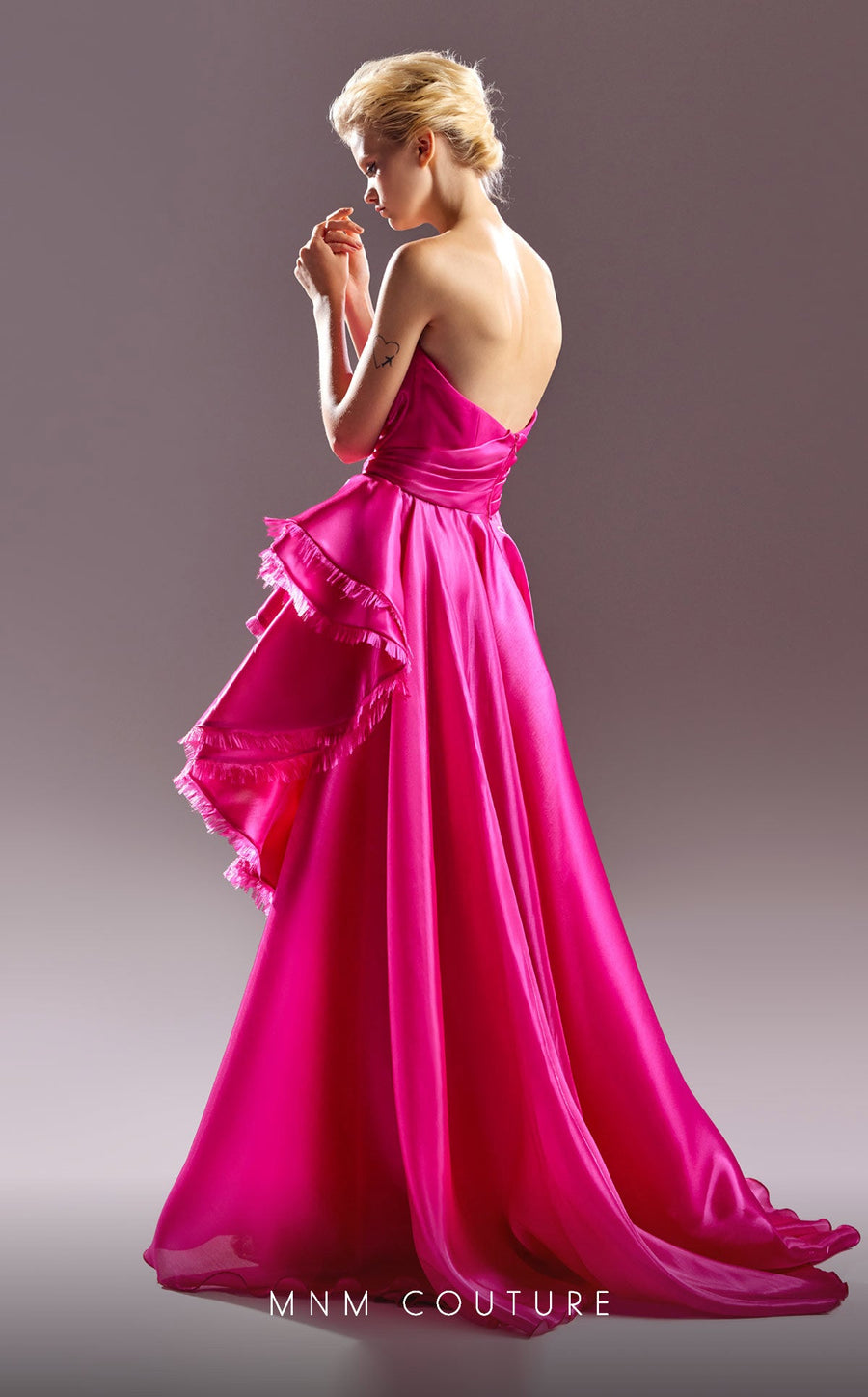 Formal Dresses High Low A Line Formal Ruffle Evening Dress Fuchsia