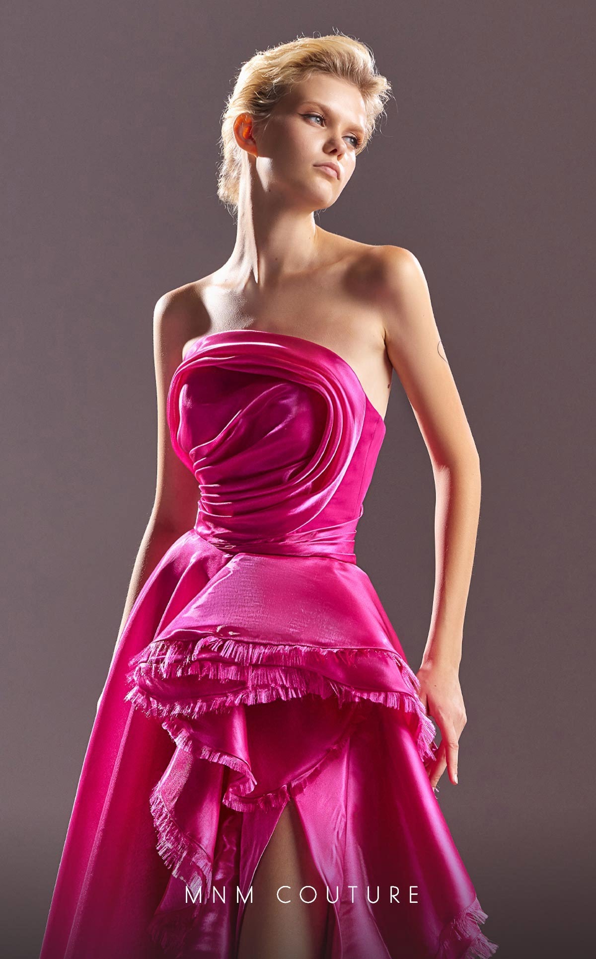 Formal Dresses High Low A Line Formal Ruffle Evening Dress Fuchsia