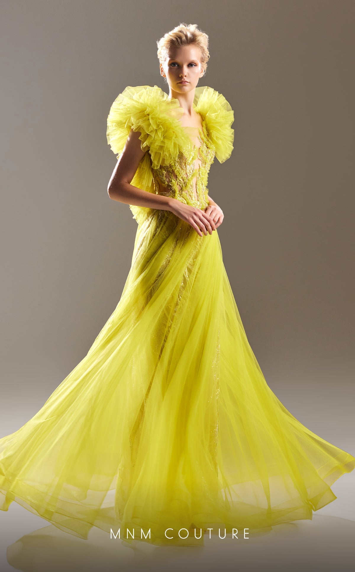 Formal Dresses Beaded A Line Ruffle Formal Dress Lime