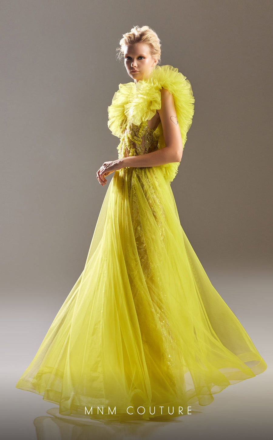 Formal Dresses Beaded A Line Ruffle Formal Dress Lime