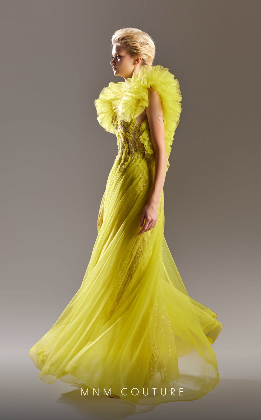 Formal Dresses Beaded A Line Ruffle Formal Dress Lime