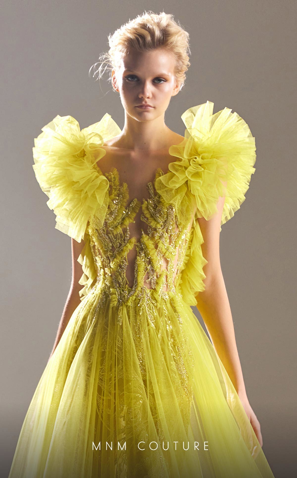 Formal Dresses Beaded A Line Ruffle Formal Dress Lime