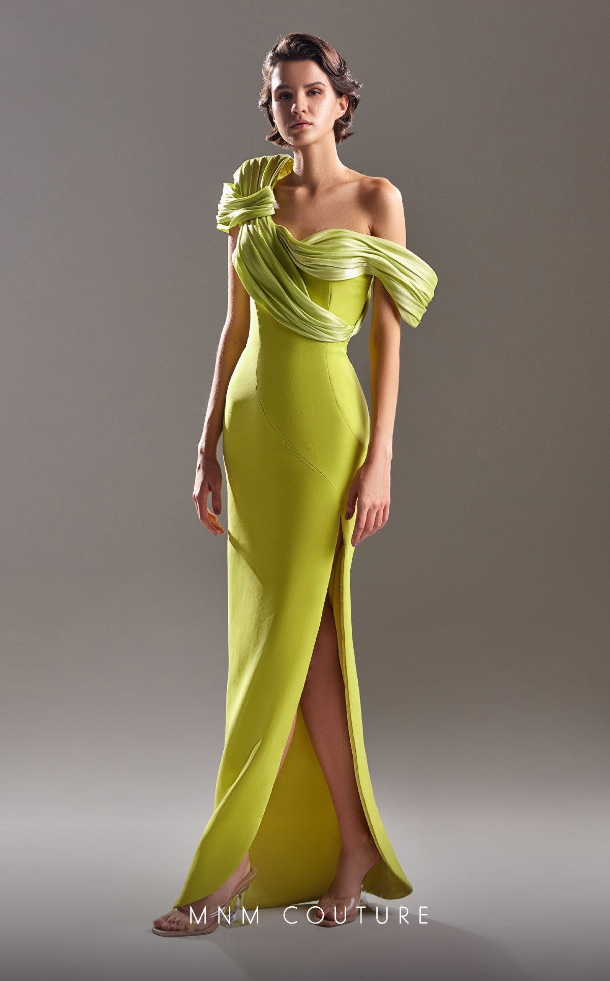 Formal Dresses Fitted Ruched Long Slit Formal Dress Pistache
