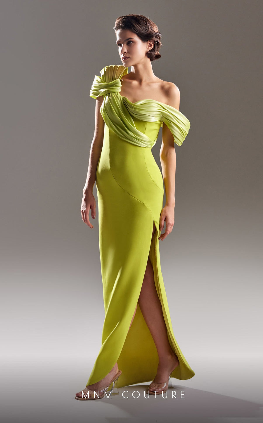 Formal Dresses Fitted Ruched Long Slit Formal Dress Pistache
