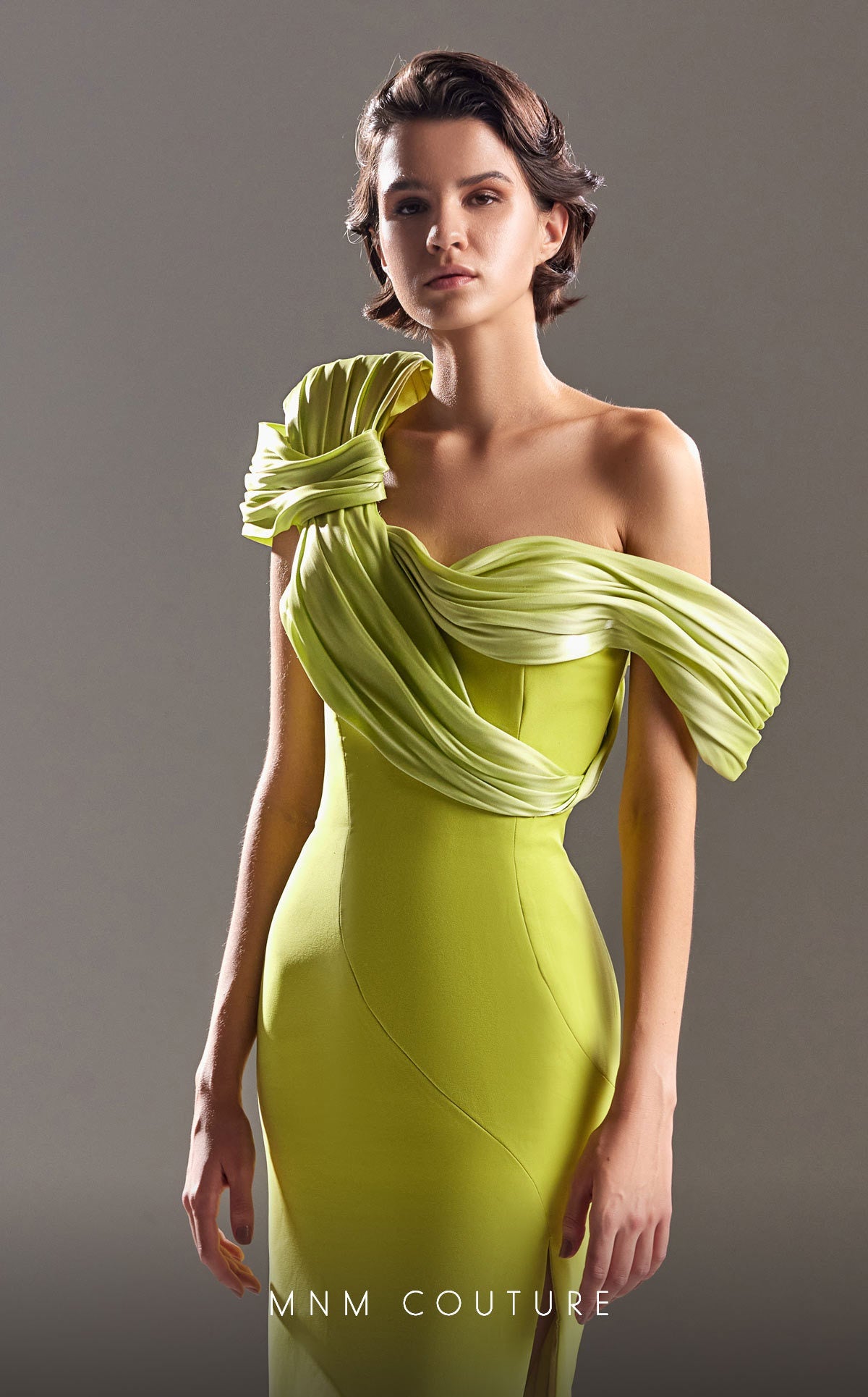 Formal Dresses Fitted Ruched Long Slit Formal Dress Pistache