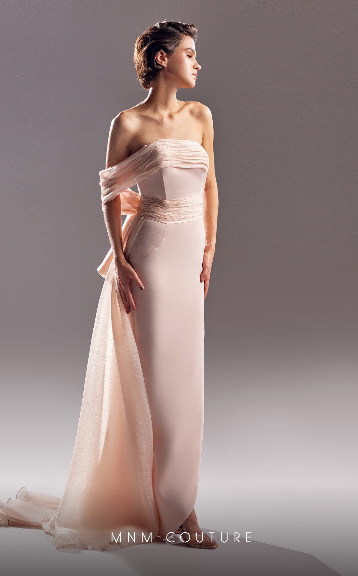 Formal Dresses Fitted Ruched Bow Long Formal Dress Beige