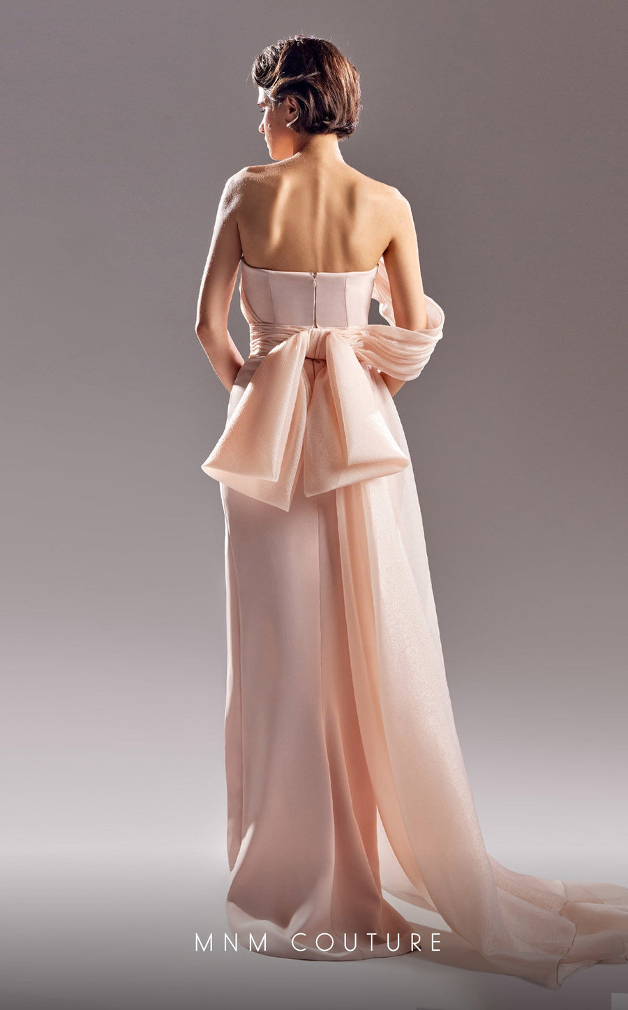 Formal Dresses Fitted Ruched Bow Long Formal Dress Beige