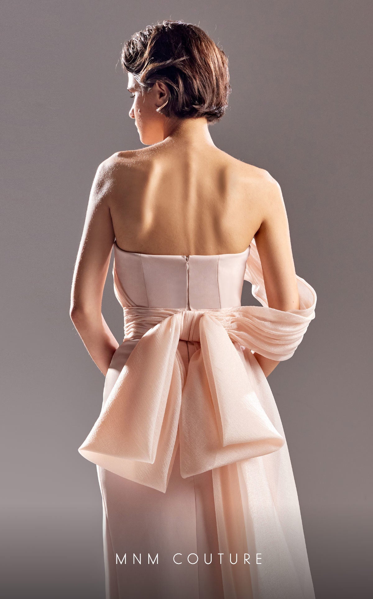 Formal Dresses Fitted Ruched Bow Long Formal Dress Beige