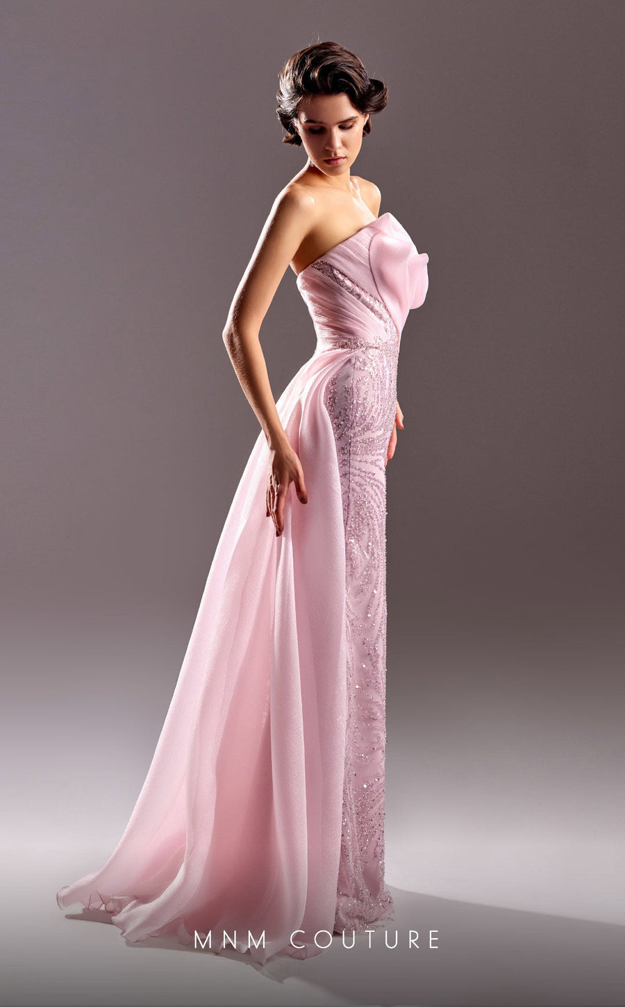 Formal Dresses Beaded Long Slit Overskirt Formal Evening Dress Pink