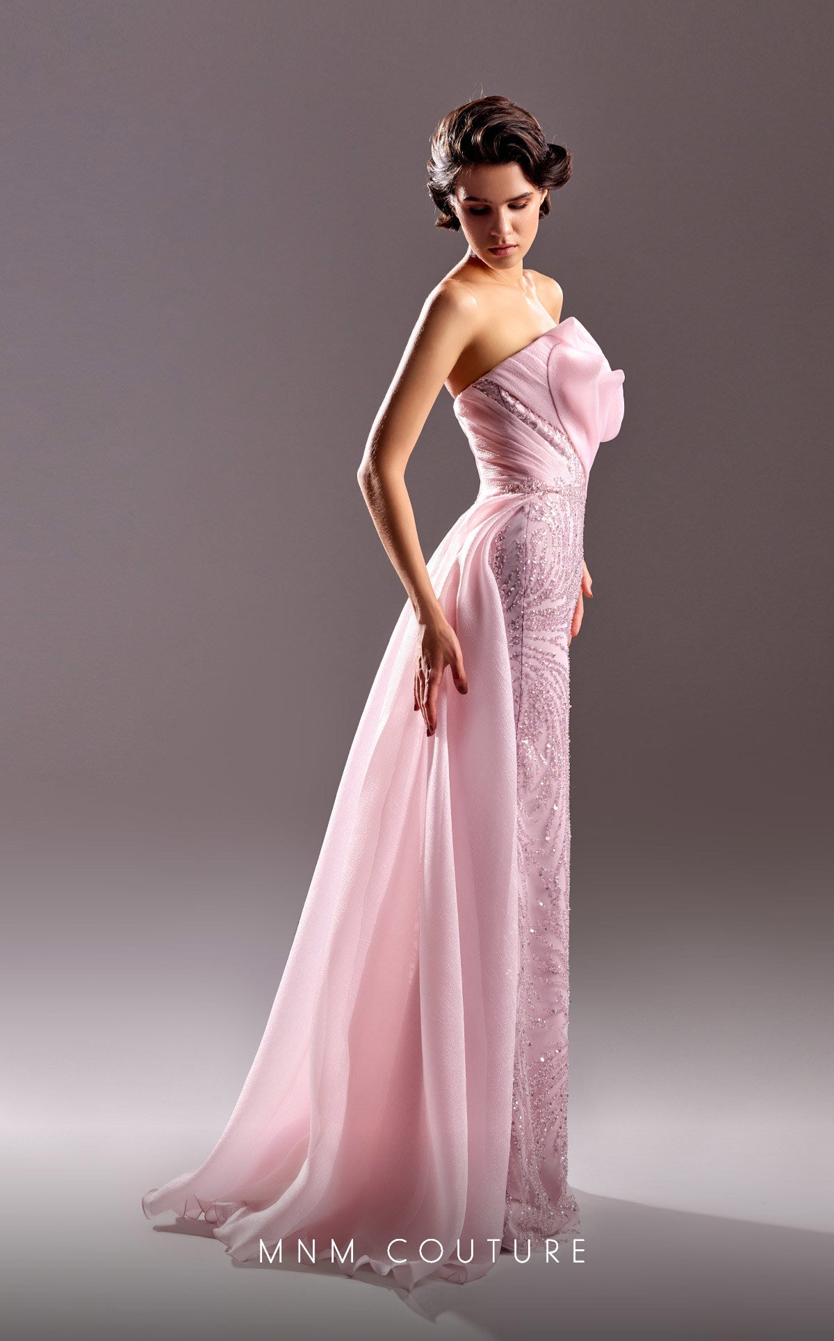 Formal Dresses Beaded Long Slit Overskirt Formal Evening Dress Pink