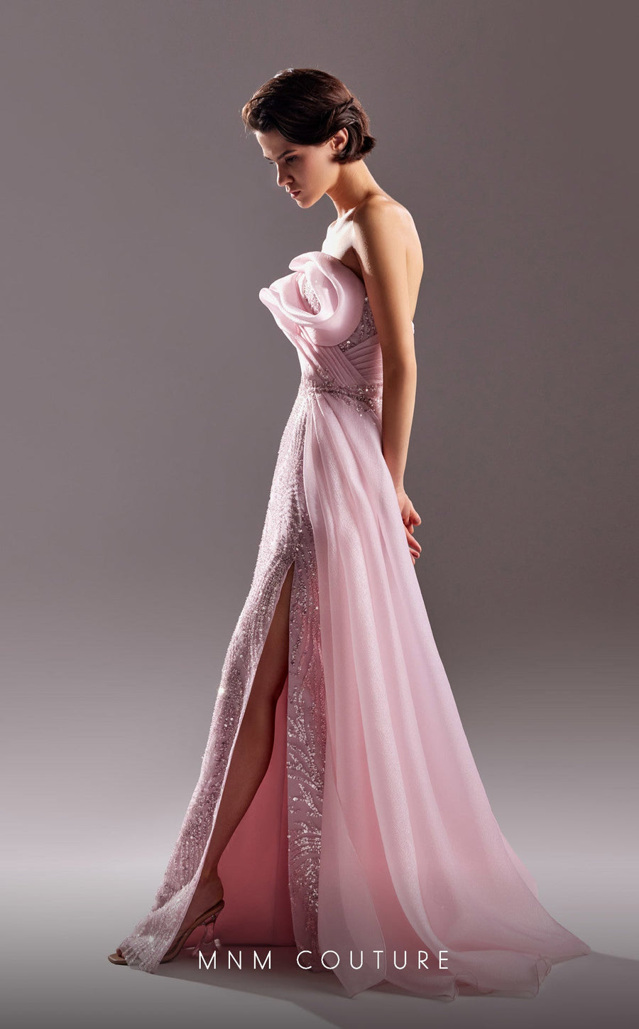 Formal Dresses Beaded Long Slit Overskirt Formal Evening Dress Pink