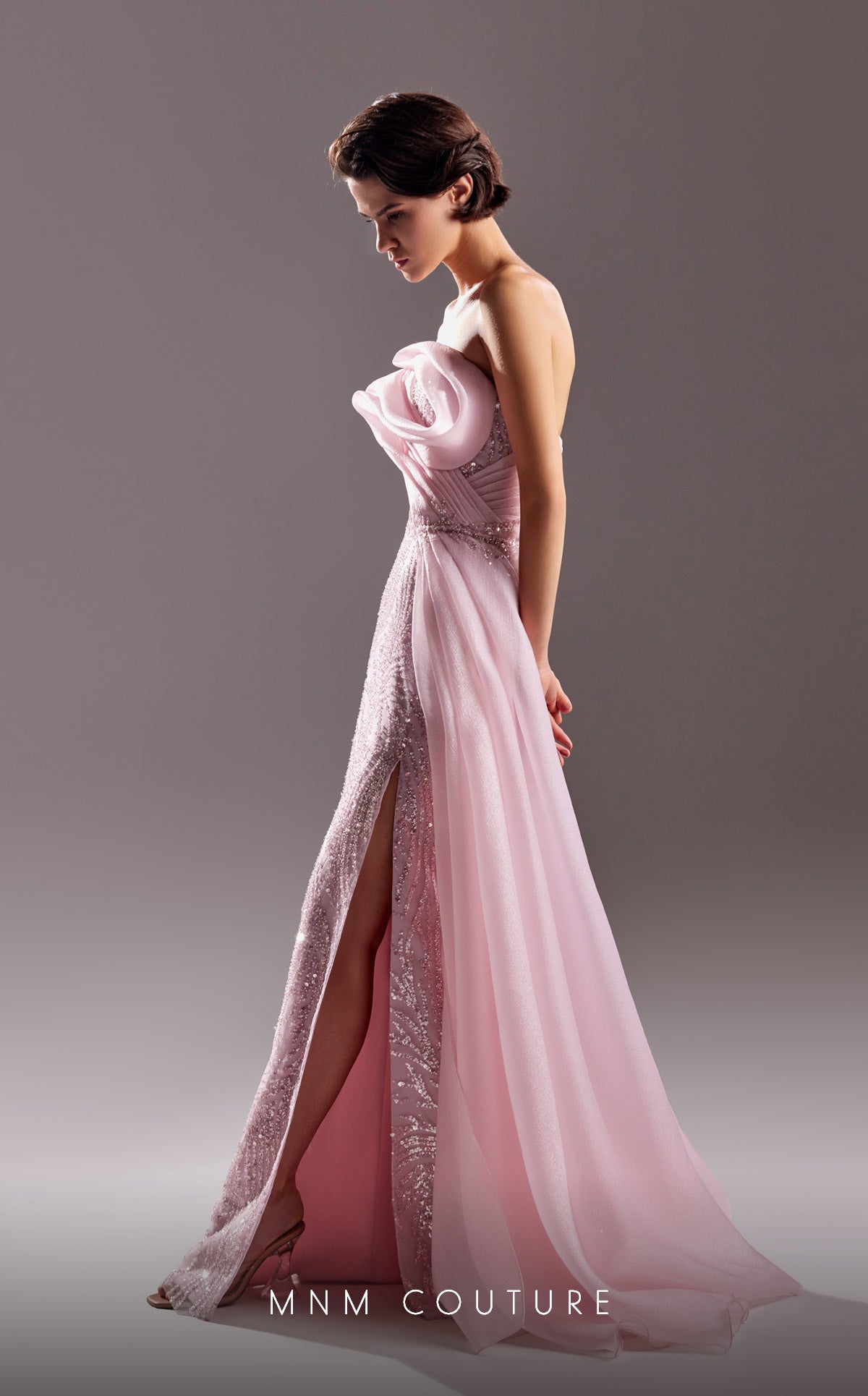 Formal Dresses Beaded Long Slit Overskirt Formal Evening Dress Pink