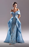 Formal Dresses Pleated Long Formal Overskirt Evening Dress Blue