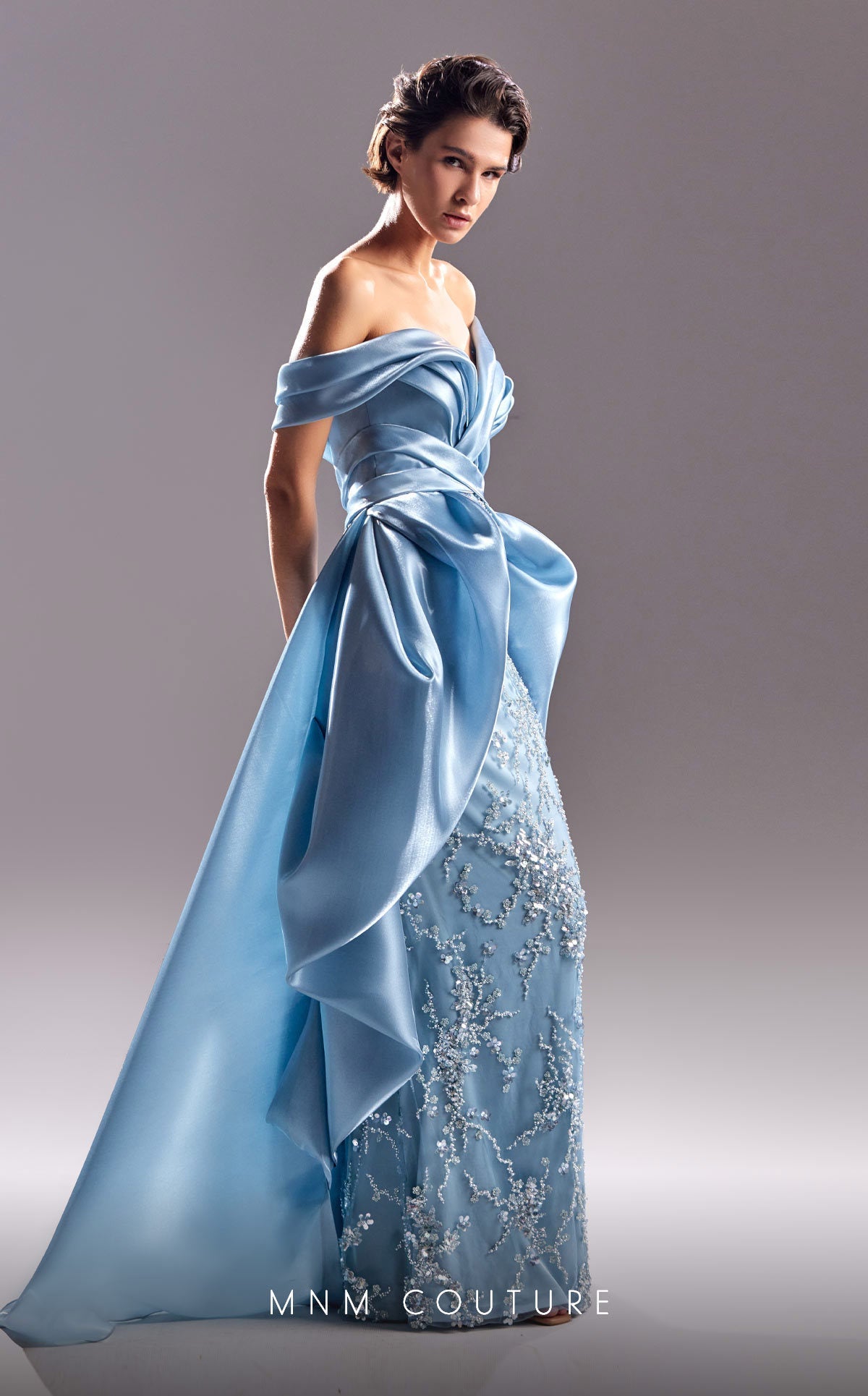 Formal Dresses Pleated Long Formal Overskirt Evening Dress Blue