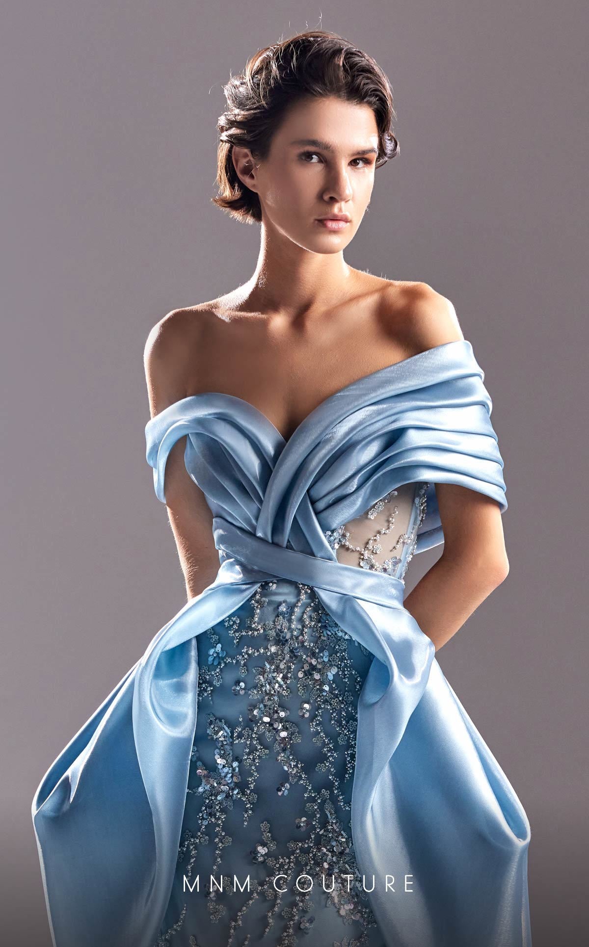 Formal Dresses Pleated Long Formal Overskirt Evening Dress Blue