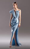 Formal Dresses Long Evening Gown Pleated Slit Formal Dress Blue
