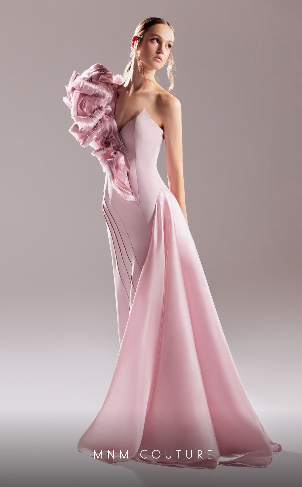 Formal Dresses A Line Long Ruffle Formal Dress Pink