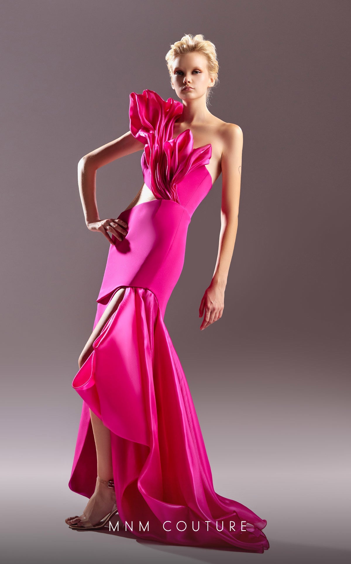 Prom Dresses Long Formal Pleated Slit Prom Dress Fuchsia