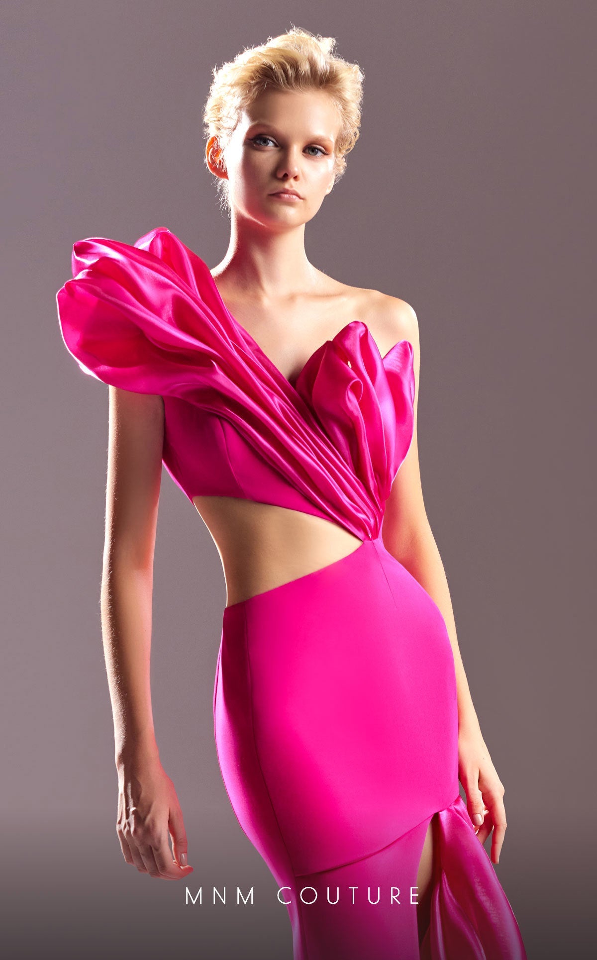 Prom Dresses Long Formal Pleated Slit Prom Dress Fuchsia