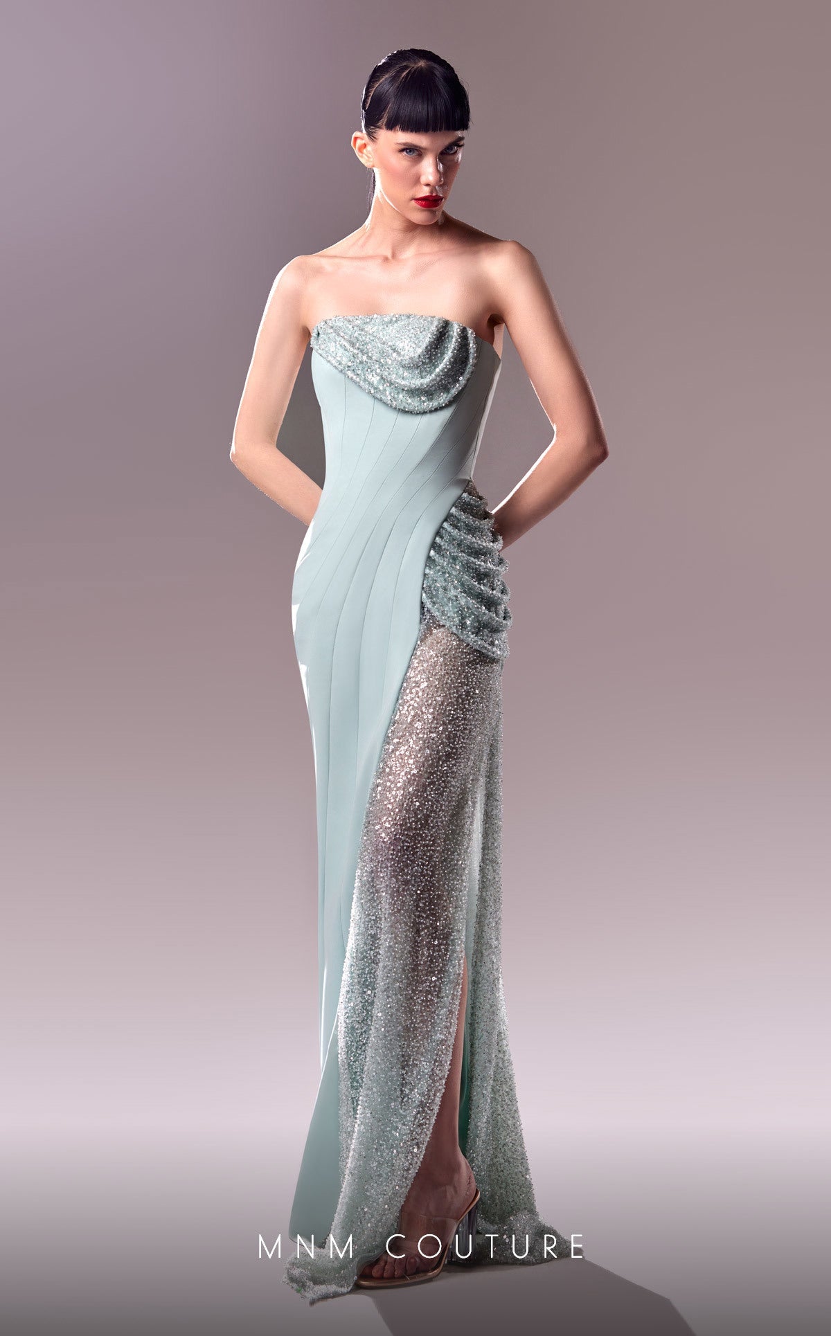 Prom Dresses Long Formal Beaded Mesh Prom Dress Blue