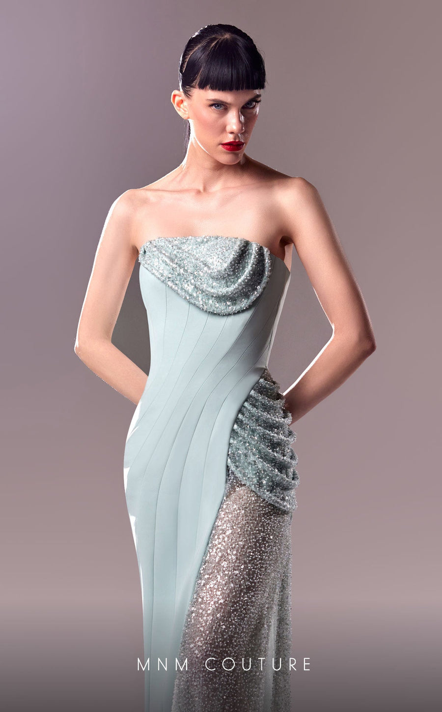 Prom Dresses Long Formal Beaded Mesh Prom Dress Blue