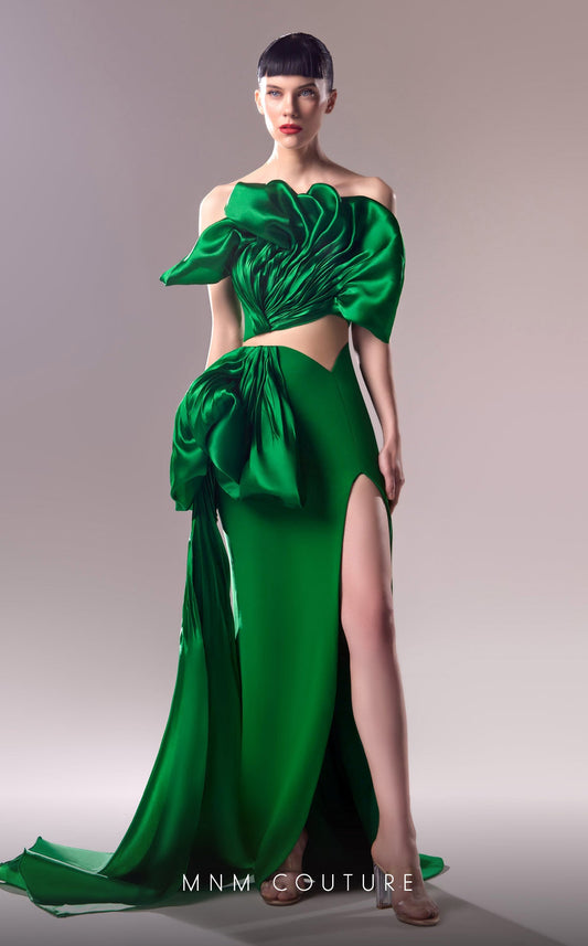 Prom Dresses Ruffle Evening Gown Slit Formal Prom Dress Green
