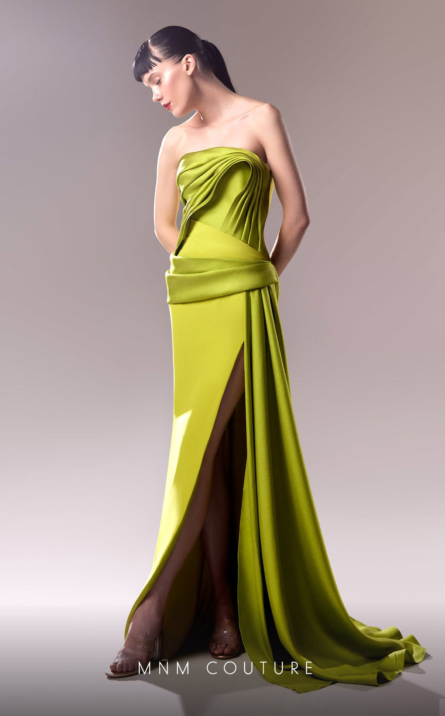 Formal Dresses Pleated Long Slit Formal Evening Dress Lime