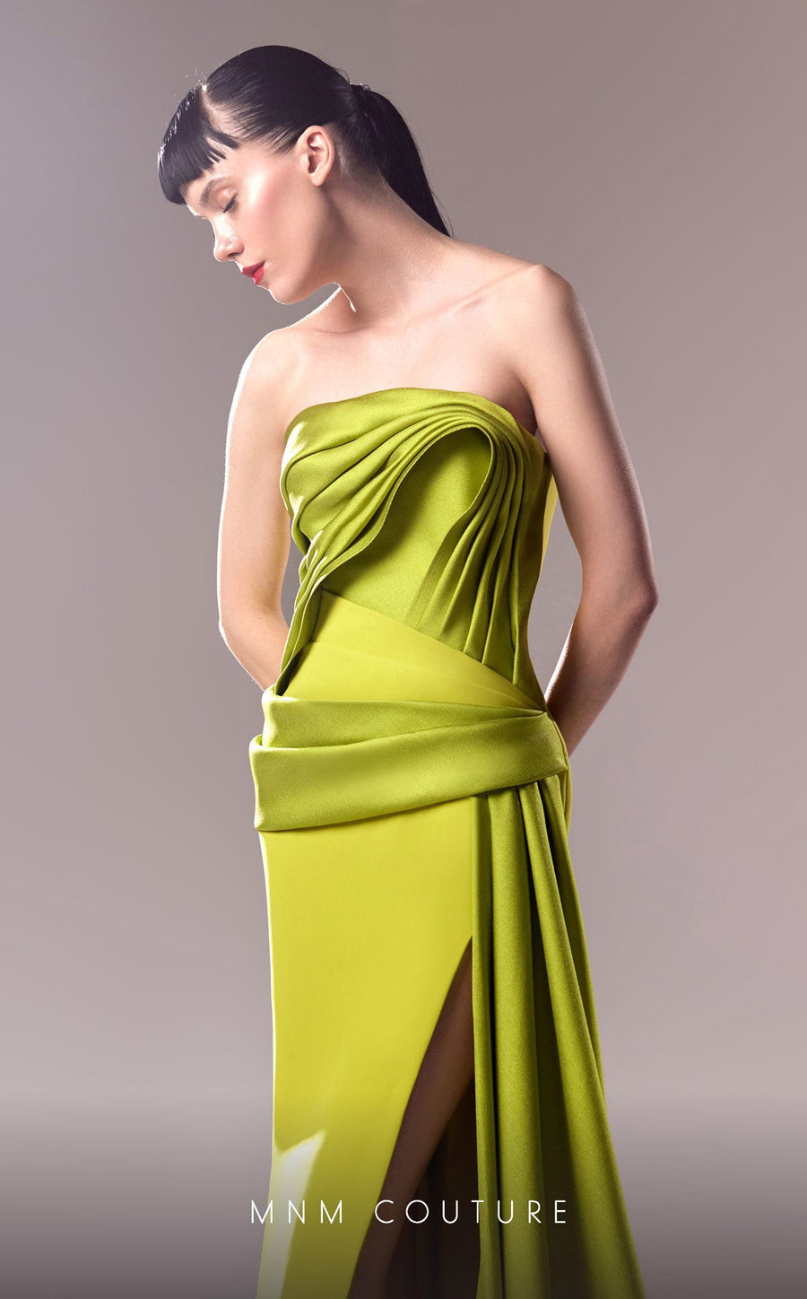 Formal Dresses Pleated Long Slit Formal Evening Dress Lime