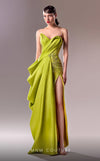 Formal Dresses Long Formal 3D Pleated Slit Beaded Porm Dress Lime