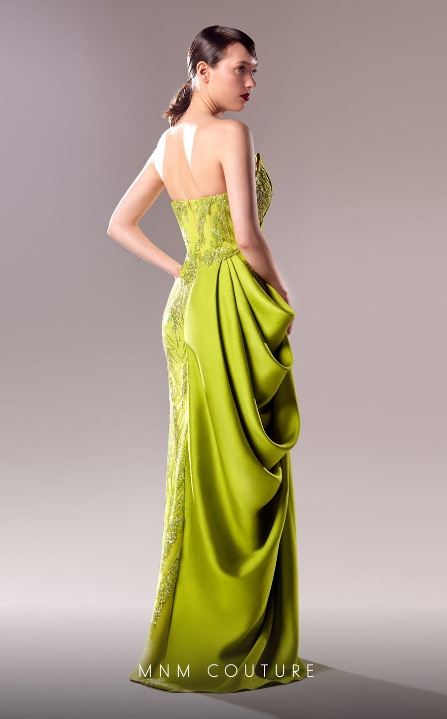 Formal Dresses Long Formal 3D Pleated Slit Beaded Porm Dress Lime
