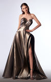 Prom Dresses A Line Long Formal Metallic Evening Prom Dress Metallic Silver