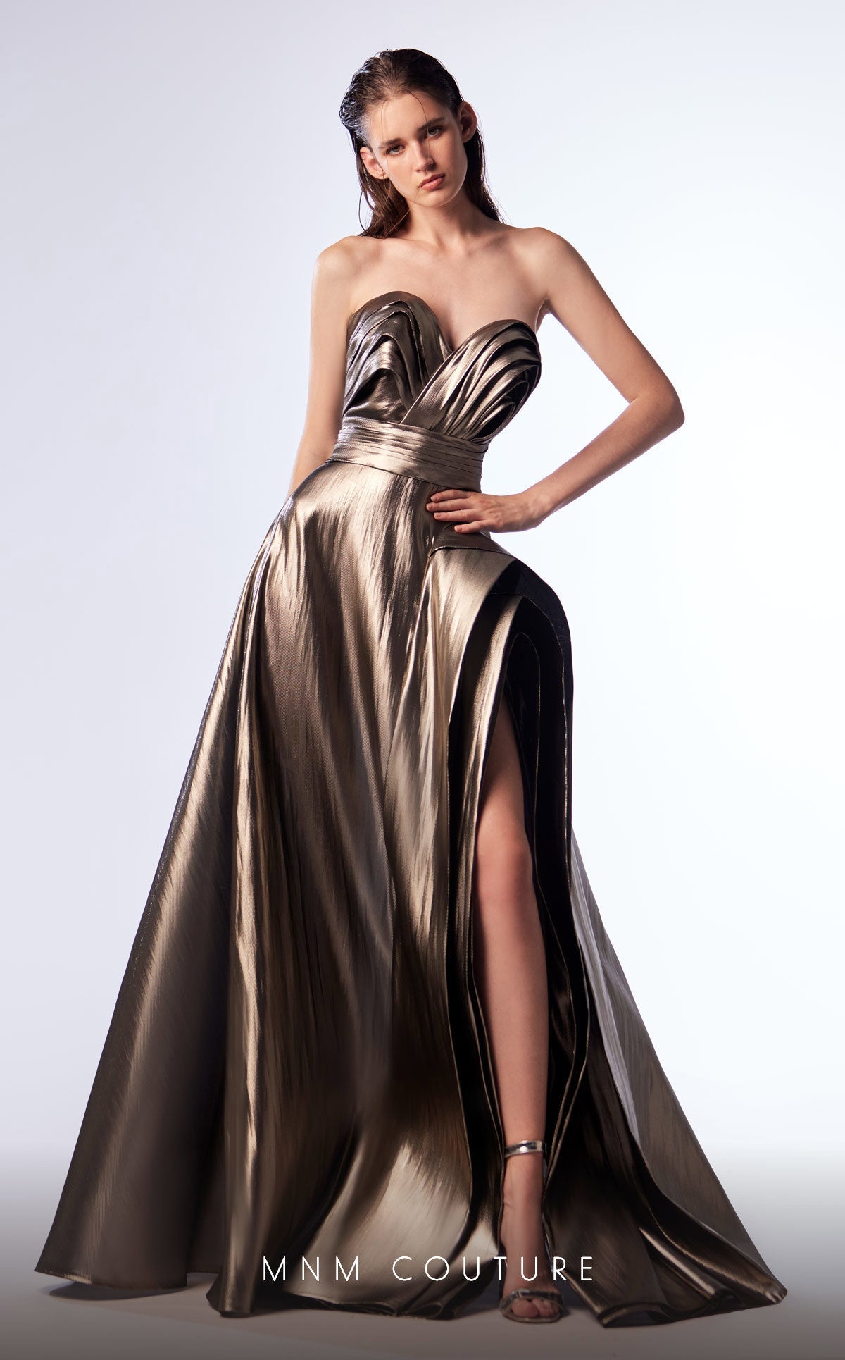 Prom Dresses A Line Long Formal Metallic Evening Prom Dress Metallic Silver