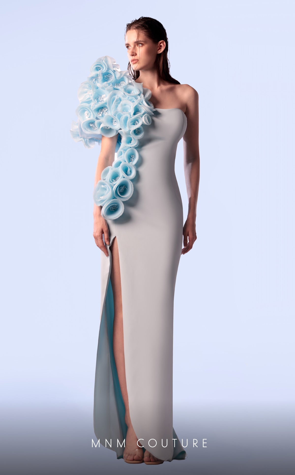 Formal Dresses Fitted Long Formal 3D Flower Evening Prom Dress Blue