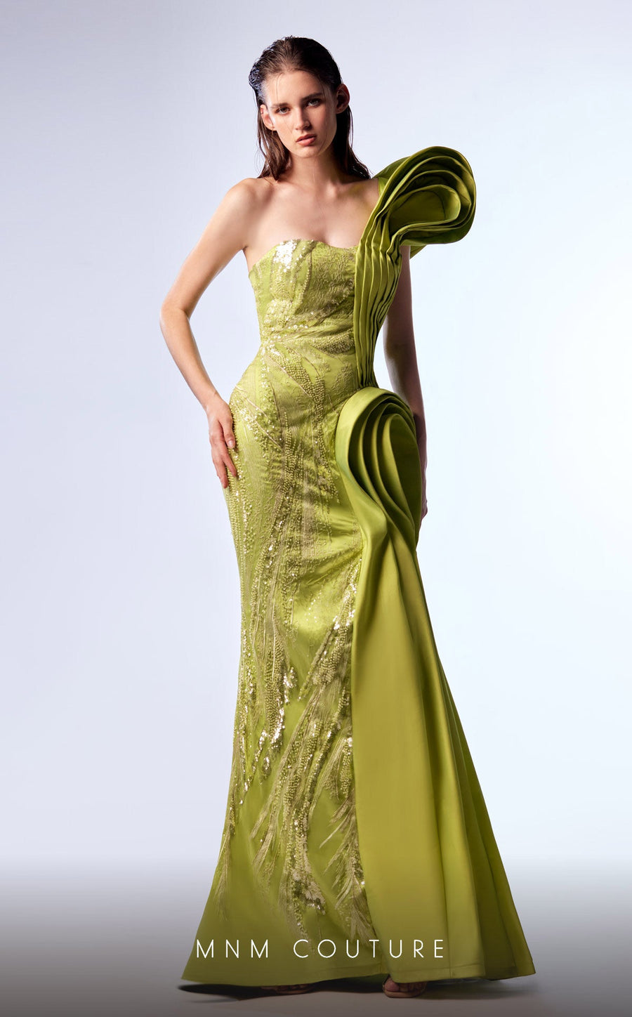 Prom Dresses Pleated Long Formal Beaded Mermaid Prom Dress Lime