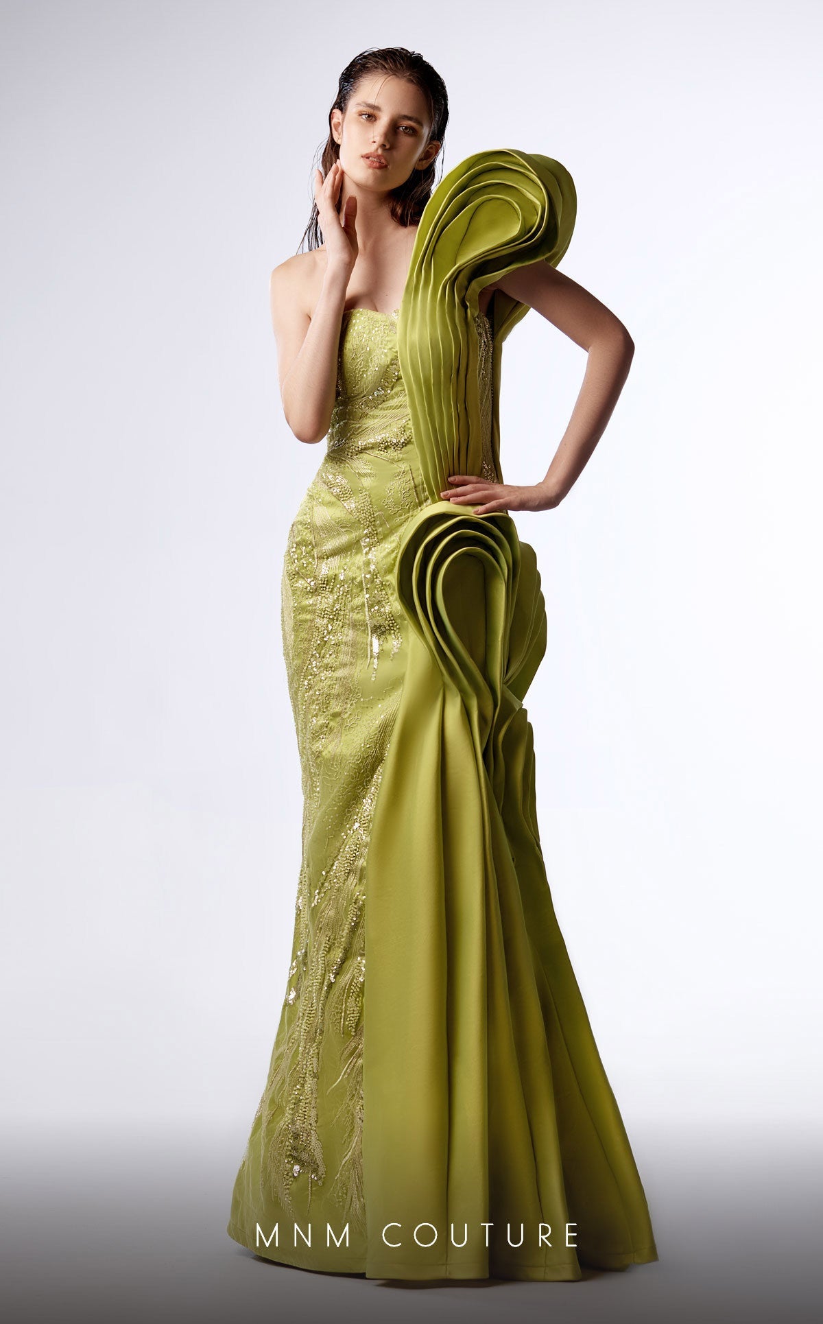 Prom Dresses Pleated Long Formal Beaded Mermaid Prom Dress Lime