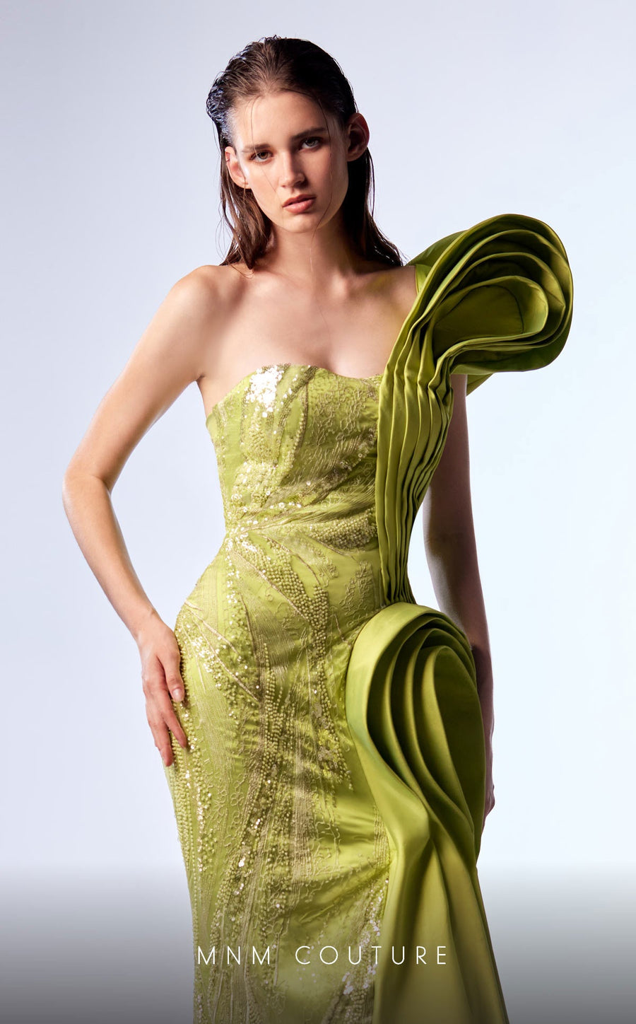 Prom Dresses Pleated Long Formal Beaded Mermaid Prom Dress Lime